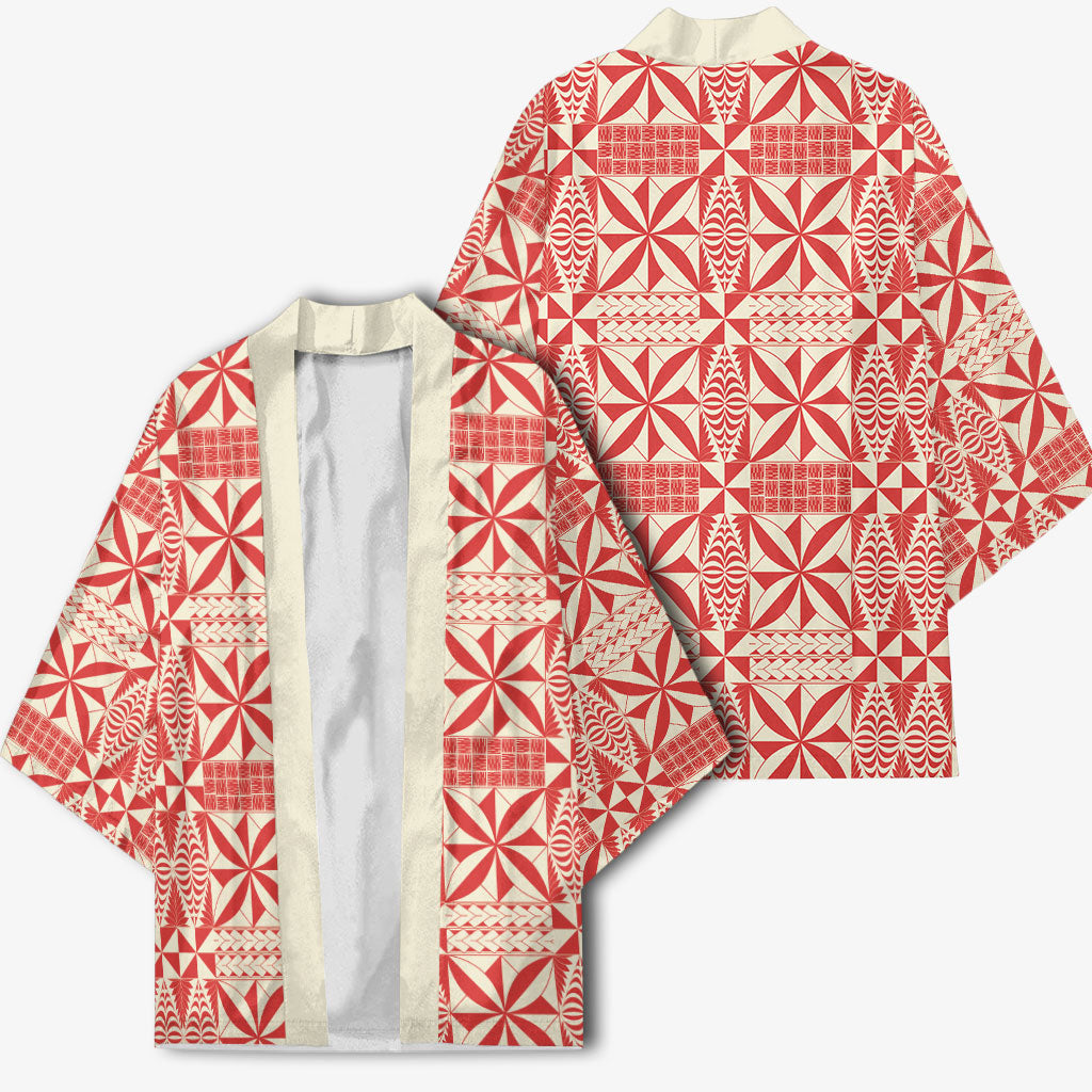 Red Ngatu Pattern Malo e Lelei Tonga Kimono