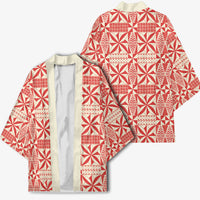Red Ngatu Pattern Malo e Lelei Tonga Kimono