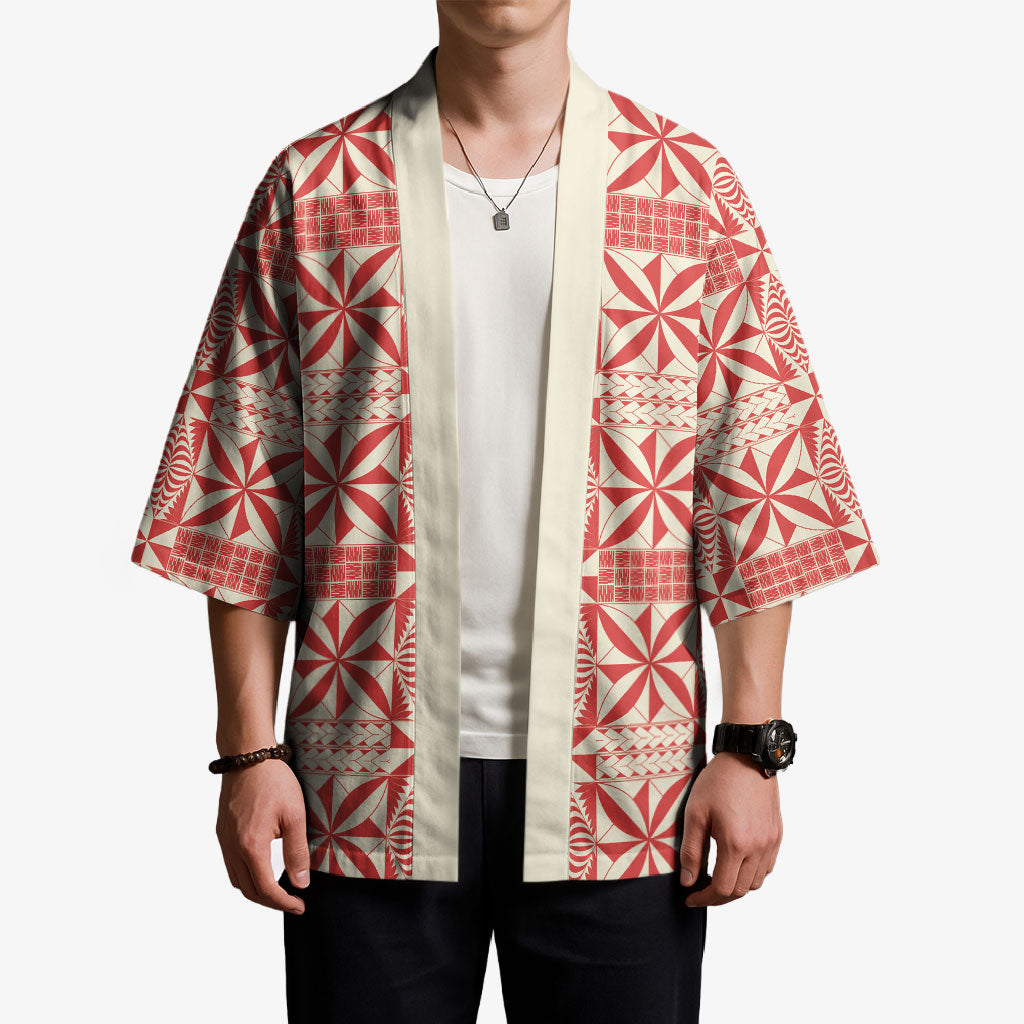 Red Ngatu Pattern Malo e Lelei Tonga Kimono