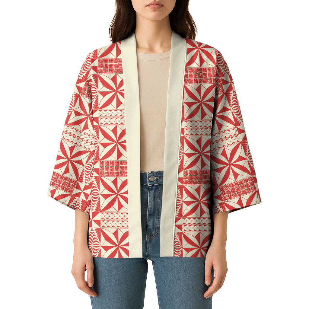 Red Ngatu Pattern Malo e Lelei Tonga Kimono