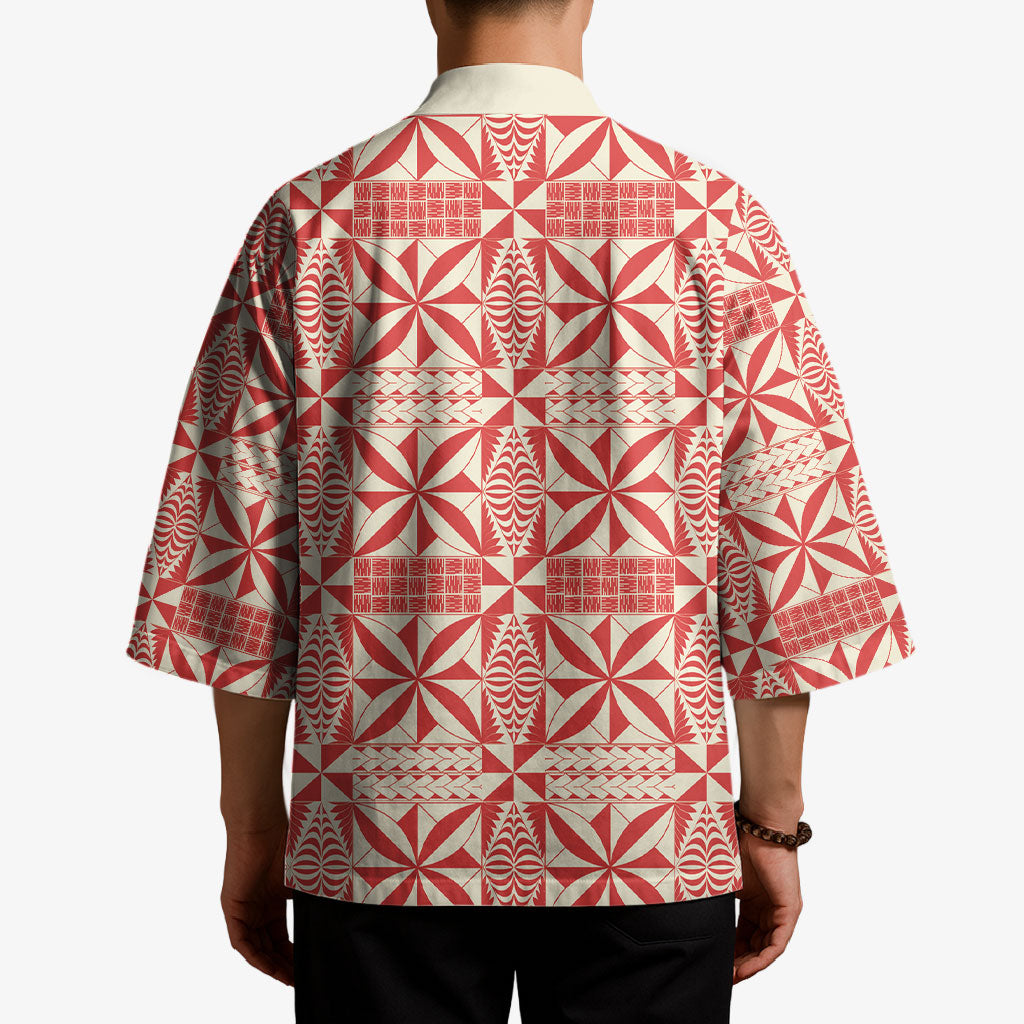 Red Ngatu Pattern Malo e Lelei Tonga Kimono
