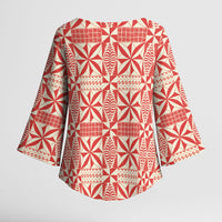 Red Ngatu Pattern Malo e Lelei Tonga Kimono Sleeve Blouse