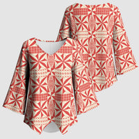 Red Ngatu Pattern Malo e Lelei Tonga Kimono Sleeve Blouse