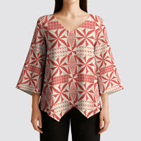 Red Ngatu Pattern Malo e Lelei Tonga Kimono Sleeve Blouse