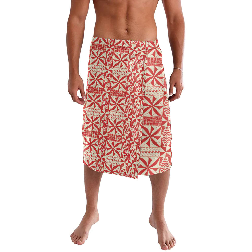 Red Ngatu Pattern Malo e Lelei Tonga Lavalava