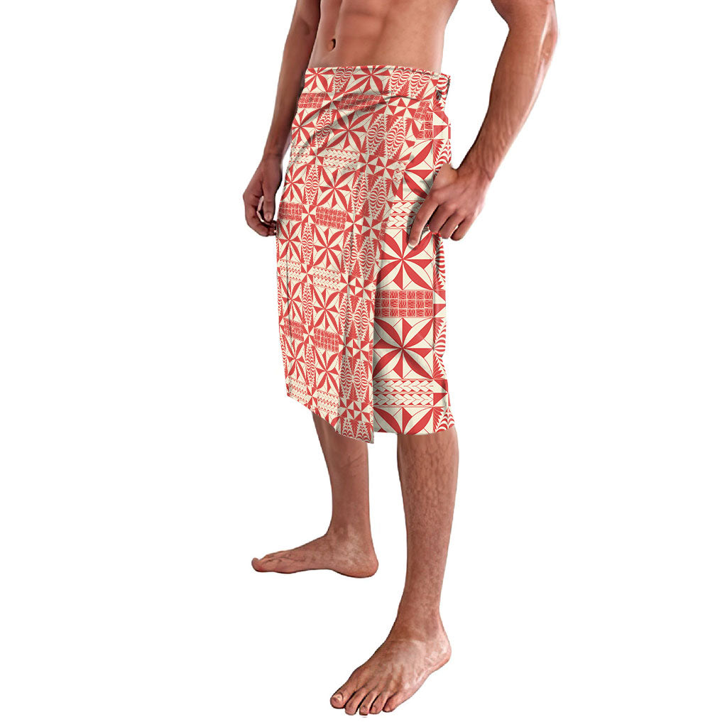 Red Ngatu Pattern Malo e Lelei Tonga Lavalava