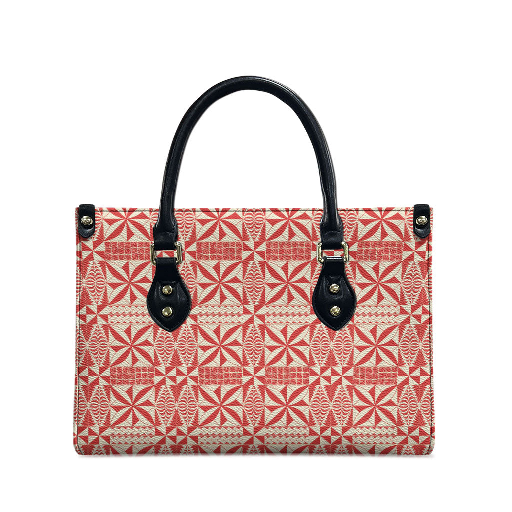 Red Ngatu Pattern Malo e Lelei Tonga Leather Bag