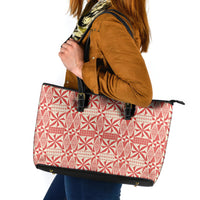 Red Ngatu Pattern Malo e Lelei Tonga Leather Tote Bag