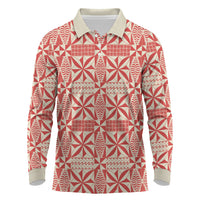 Red Ngatu Pattern Malo e Lelei Tonga Long Sleeve Polo Shirt