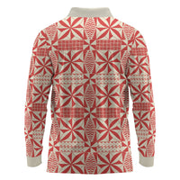 Red Ngatu Pattern Malo e Lelei Tonga Long Sleeve Polo Shirt