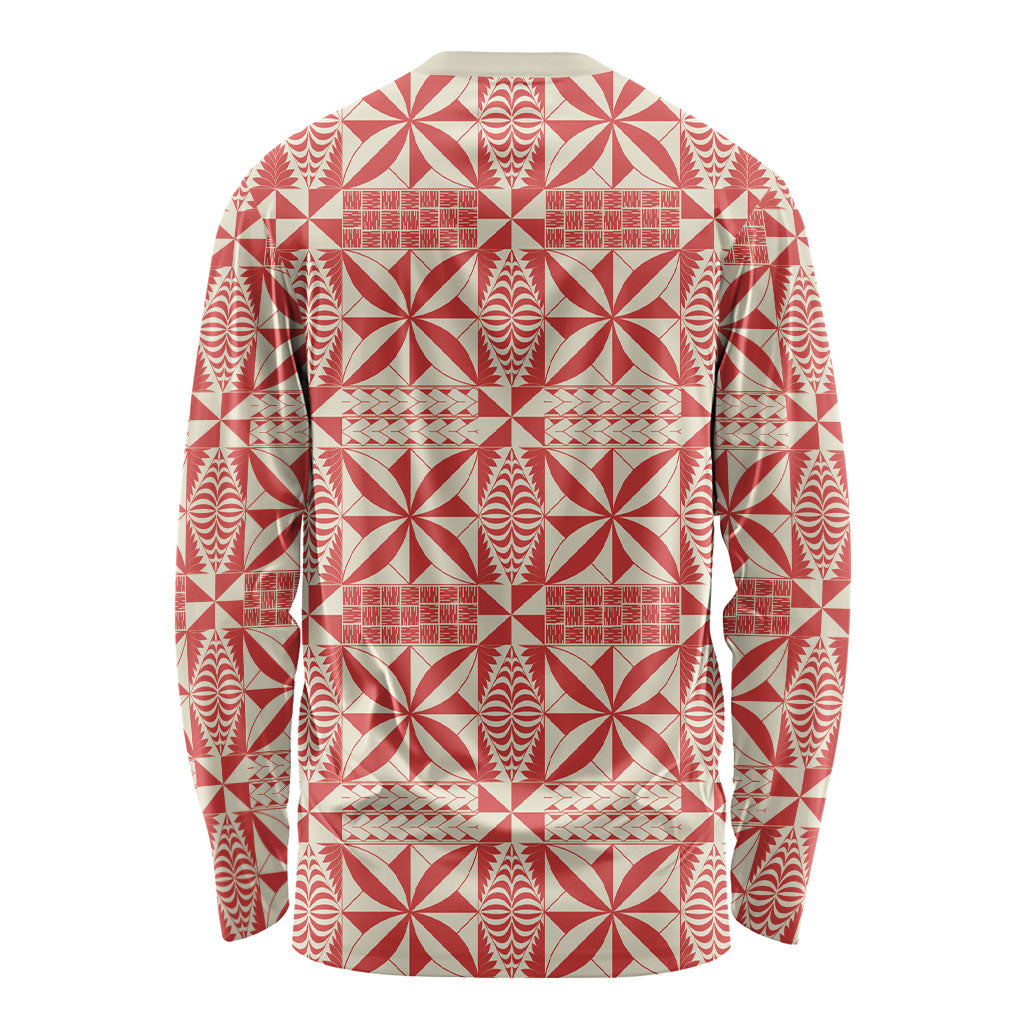 Red Ngatu Pattern Malo e Lelei Tonga Long Sleeve Shirt
