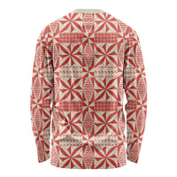 Red Ngatu Pattern Malo e Lelei Tonga Long Sleeve Shirt