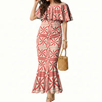 Red Ngatu Pattern Malo e Lelei Tonga Mermaid Dress
