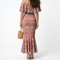 Red Ngatu Pattern Malo e Lelei Tonga Mermaid Dress