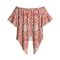 Red Ngatu Pattern Malo e Lelei Tonga Off Shoulder Wrap Waist Top