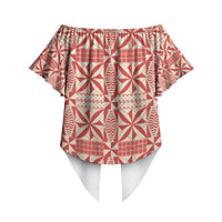 Red Ngatu Pattern Malo e Lelei Tonga Off Shoulder Wrap Waist Top