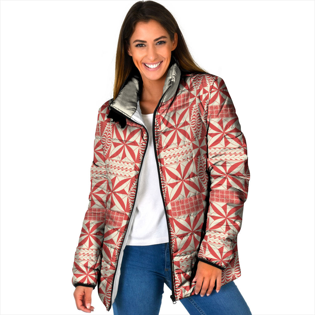 Red Ngatu Pattern Malo e Lelei Tonga Padded Jacket