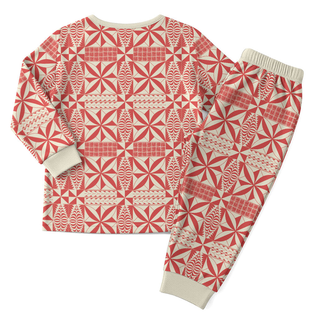 Red Ngatu Pattern Malo e Lelei Tonga Christmas Pajama Set
