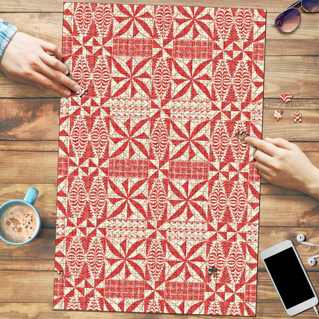 Red Ngatu Pattern Malo e Lelei Tonga Puzzle LT14 Red - Polynesian Pride