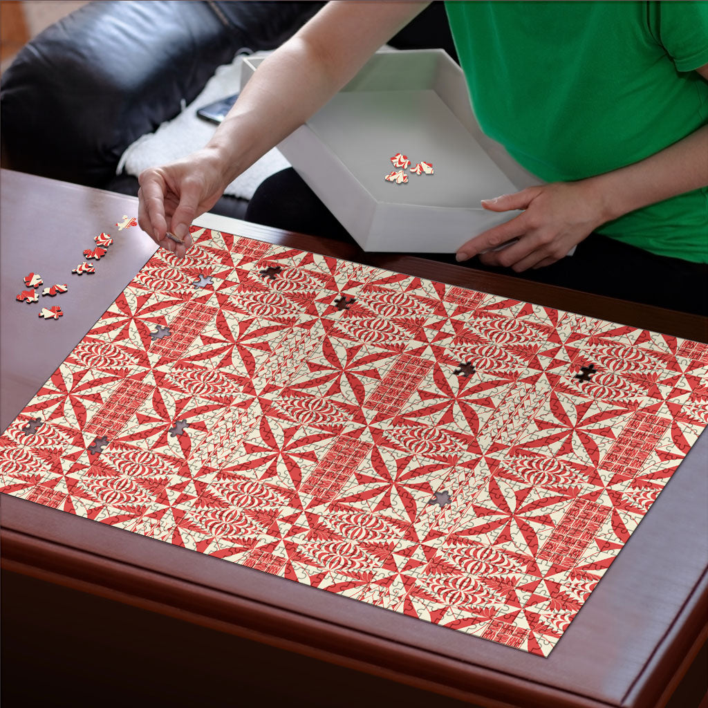 Red Ngatu Pattern Malo e Lelei Tonga Puzzle LT14 - Polynesian Pride