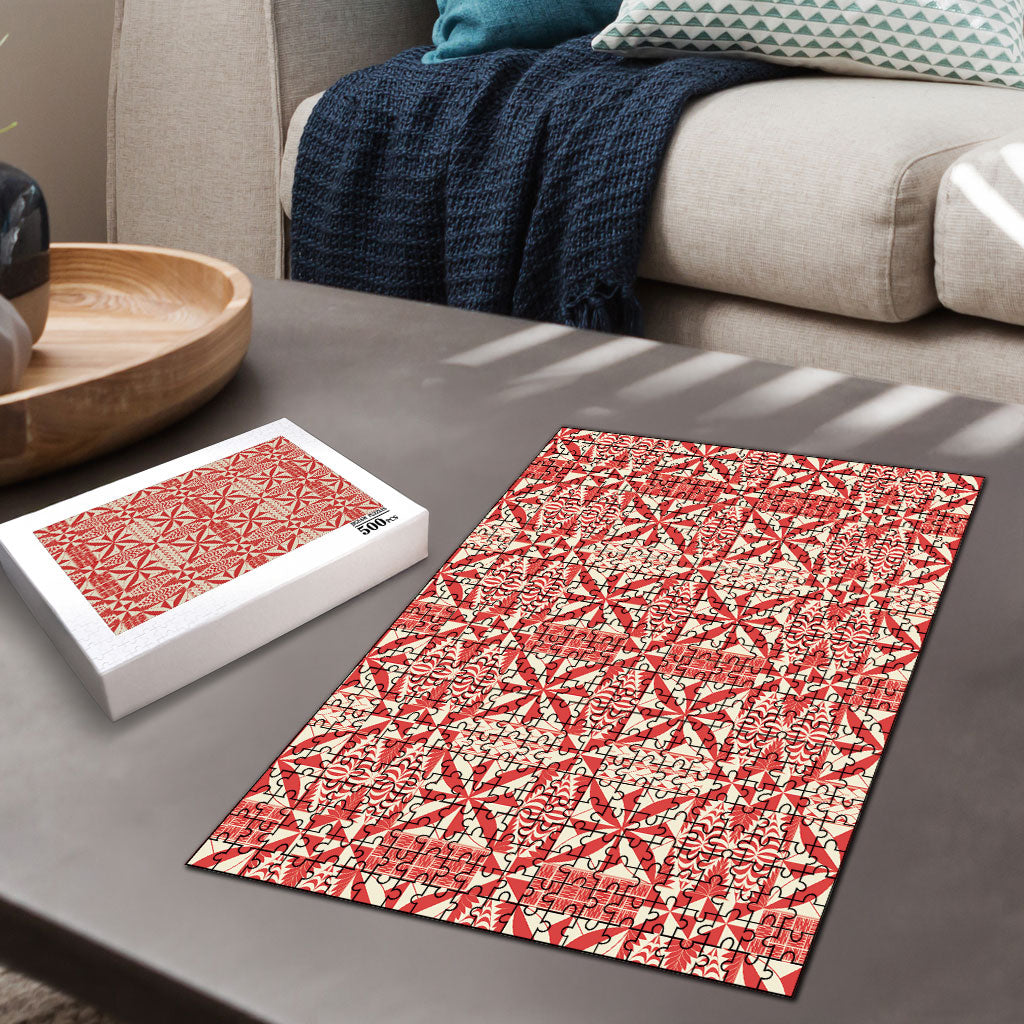 Red Ngatu Pattern Malo e Lelei Tonga Puzzle LT14 - Polynesian Pride