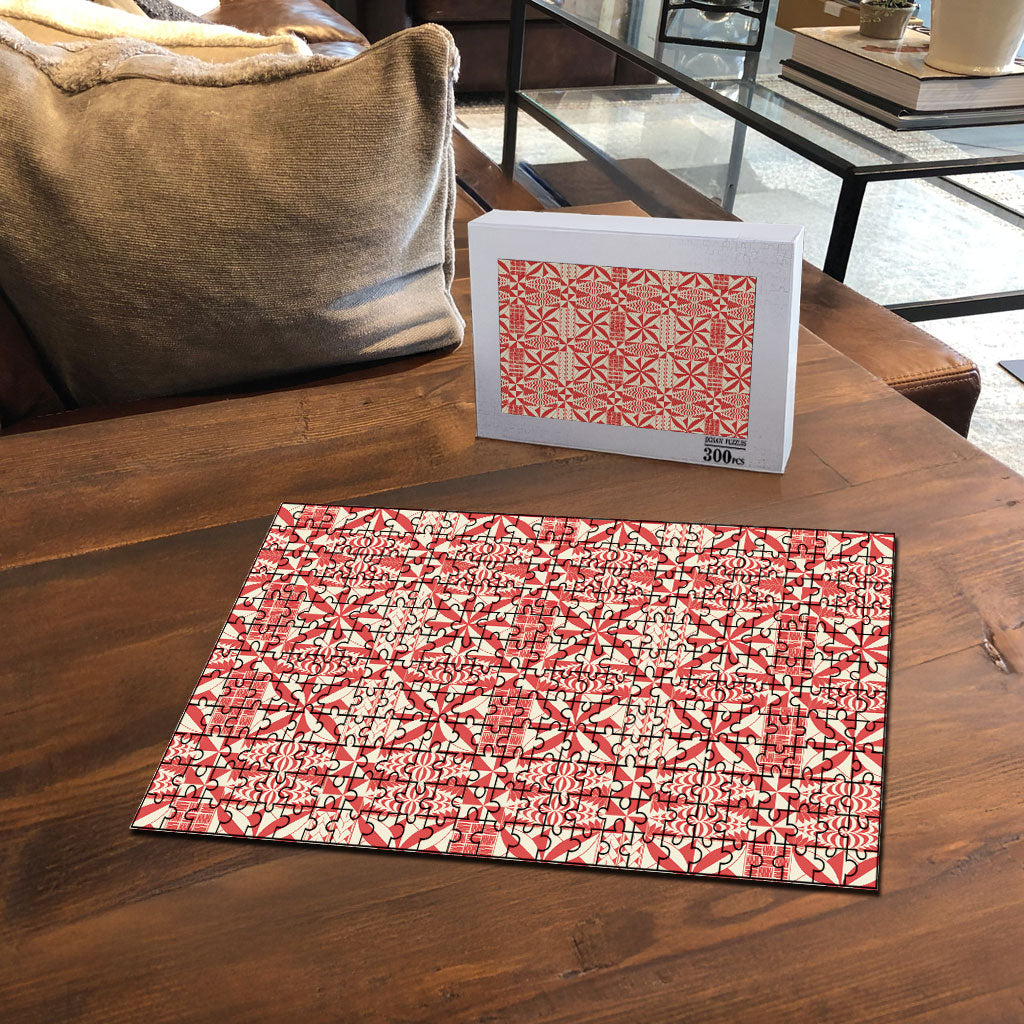 Red Ngatu Pattern Malo e Lelei Tonga Puzzle LT14 - Polynesian Pride