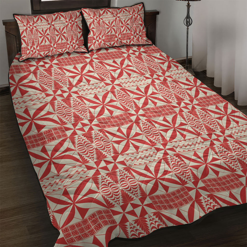Red Ngatu Pattern Malo e Lelei Tonga Quilt Bed Set