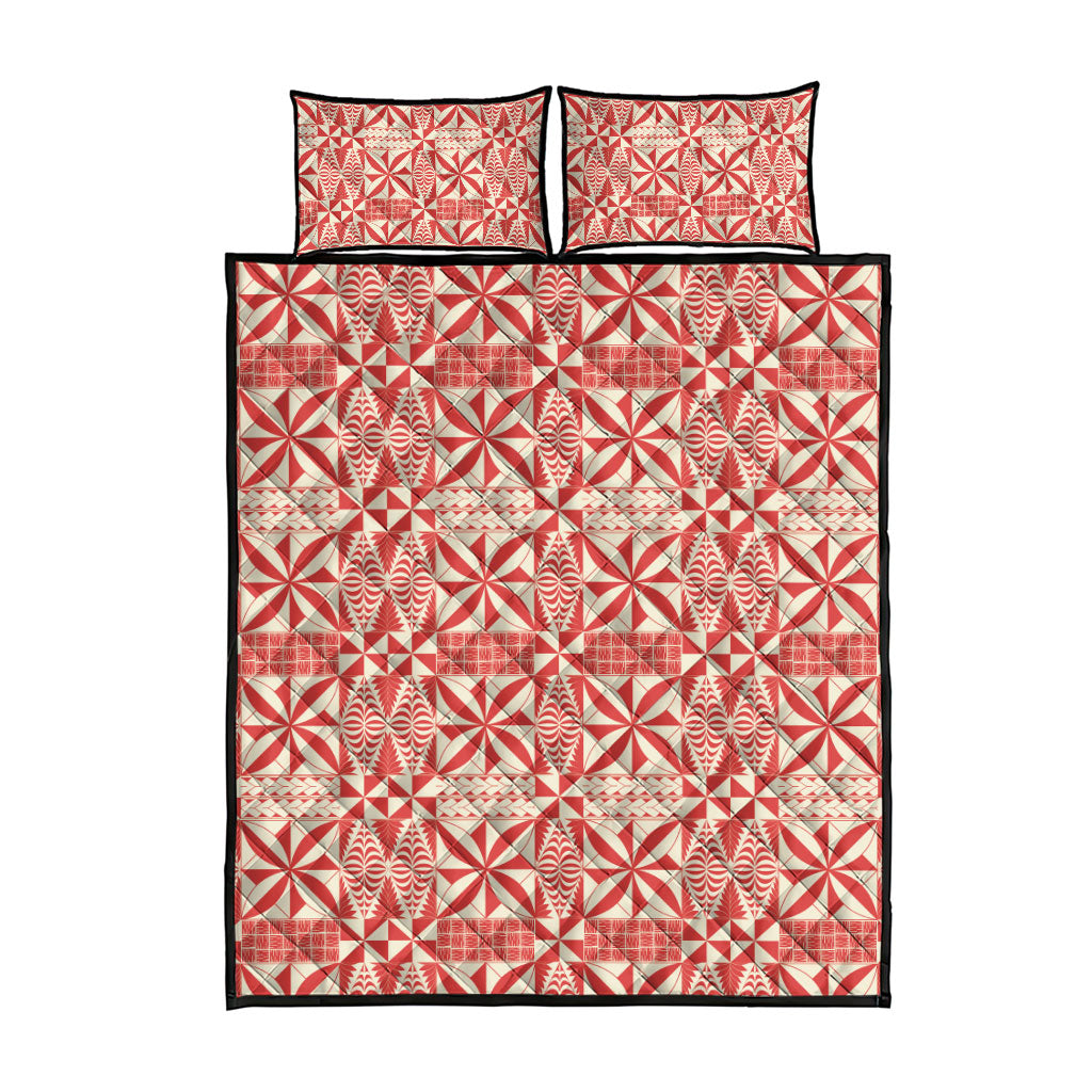 Red Ngatu Pattern Malo e Lelei Tonga Quilt Bed Set