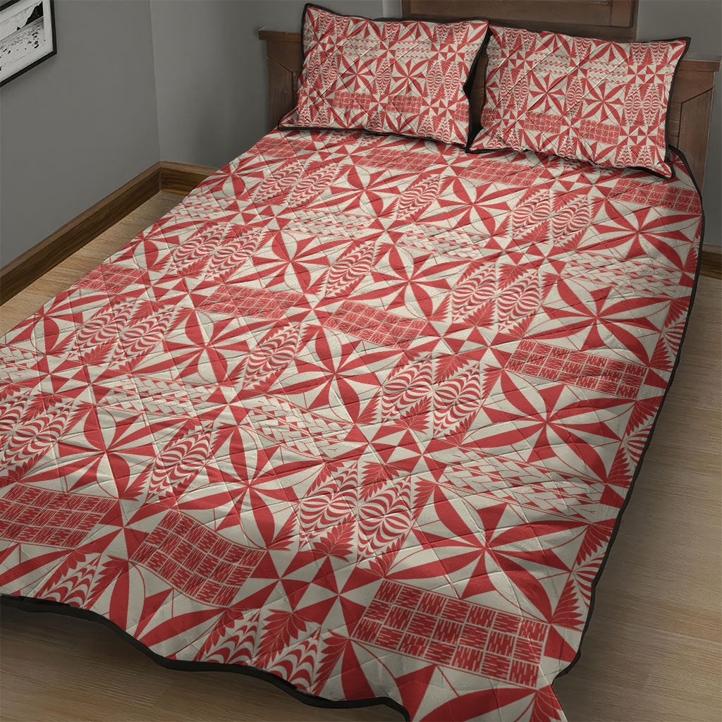 Red Ngatu Pattern Malo e Lelei Tonga Quilt Bed Set