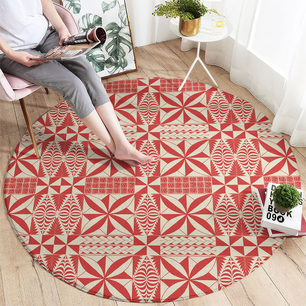 Red Ngatu Pattern Malo e Lelei Tonga Round Carpet