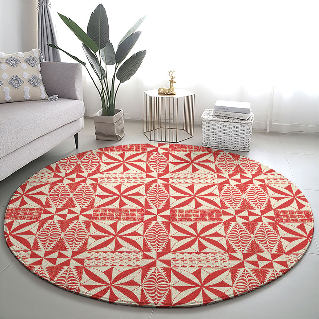 Red Ngatu Pattern Malo e Lelei Tonga Round Carpet