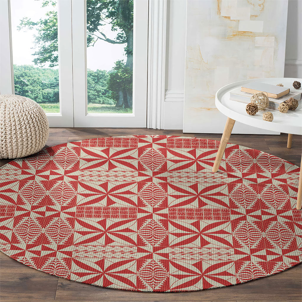 Red Ngatu Pattern Malo e Lelei Tonga Round Carpet