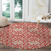 Red Ngatu Pattern Malo e Lelei Tonga Round Carpet