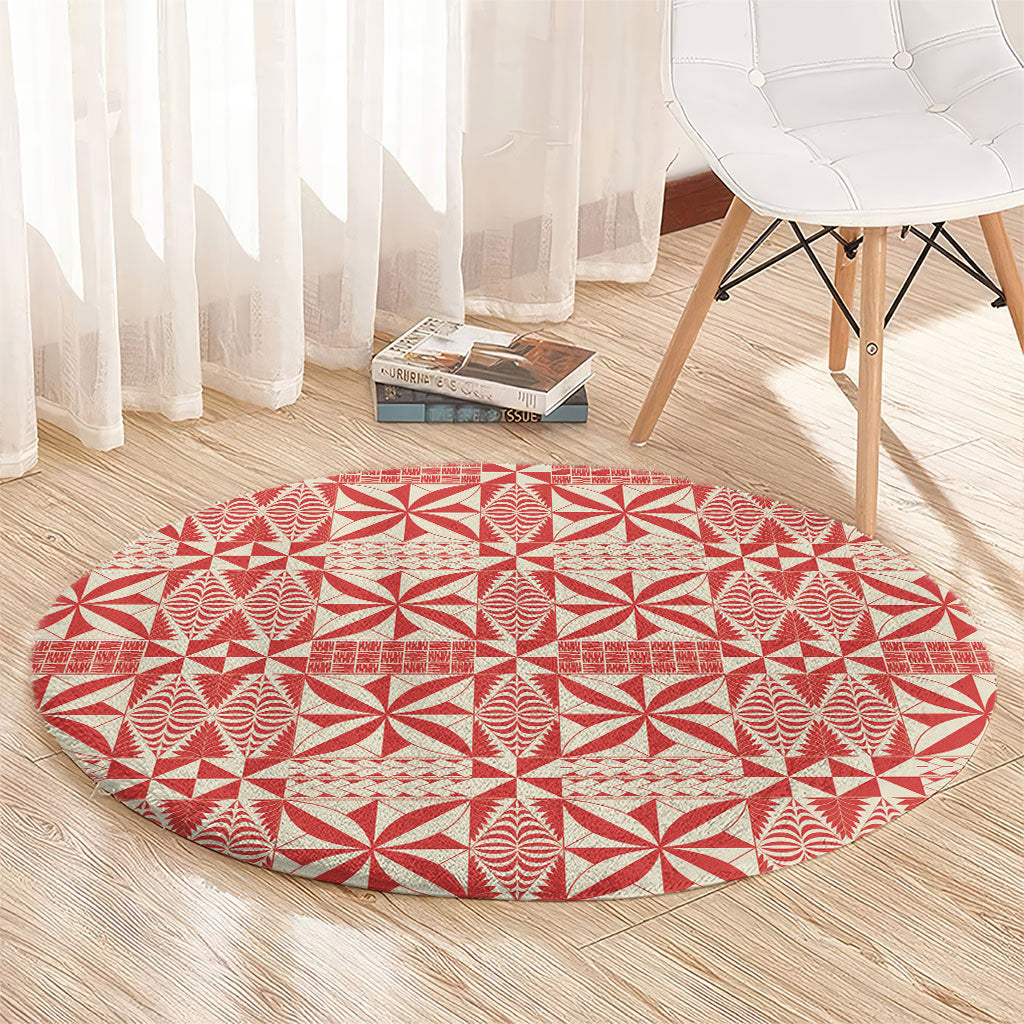 Red Ngatu Pattern Malo e Lelei Tonga Round Carpet
