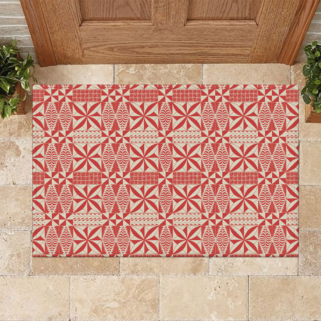 Red Ngatu Pattern Malo e Lelei Tonga Rubber Doormat