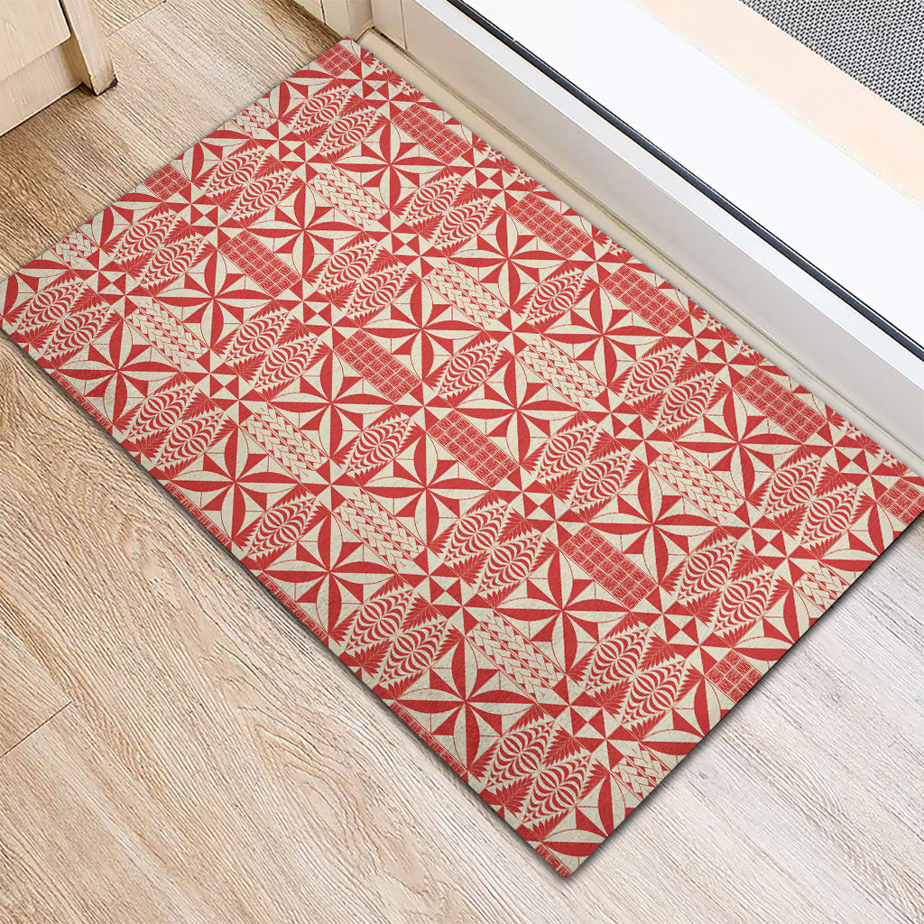 Red Ngatu Pattern Malo e Lelei Tonga Rubber Doormat