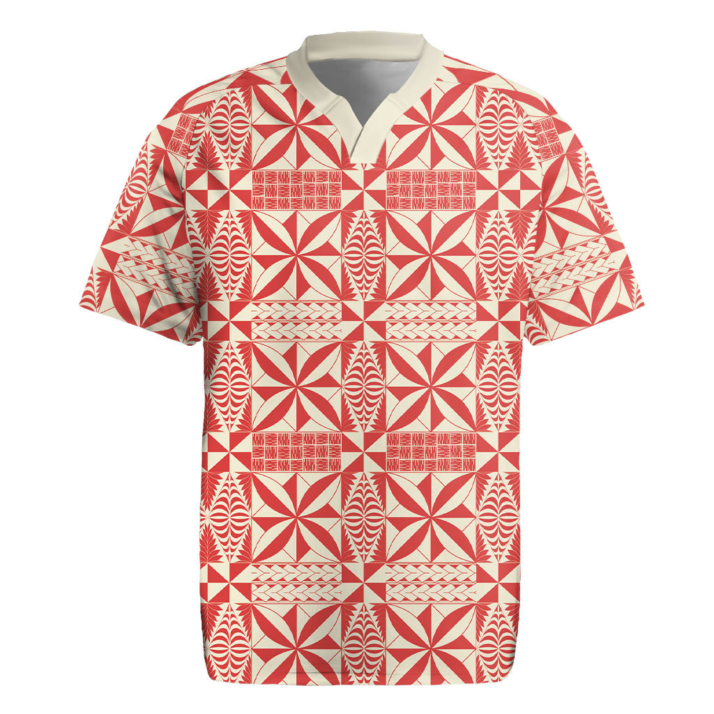 Red Ngatu Pattern Malo e Lelei Tonga Rugby Jersey