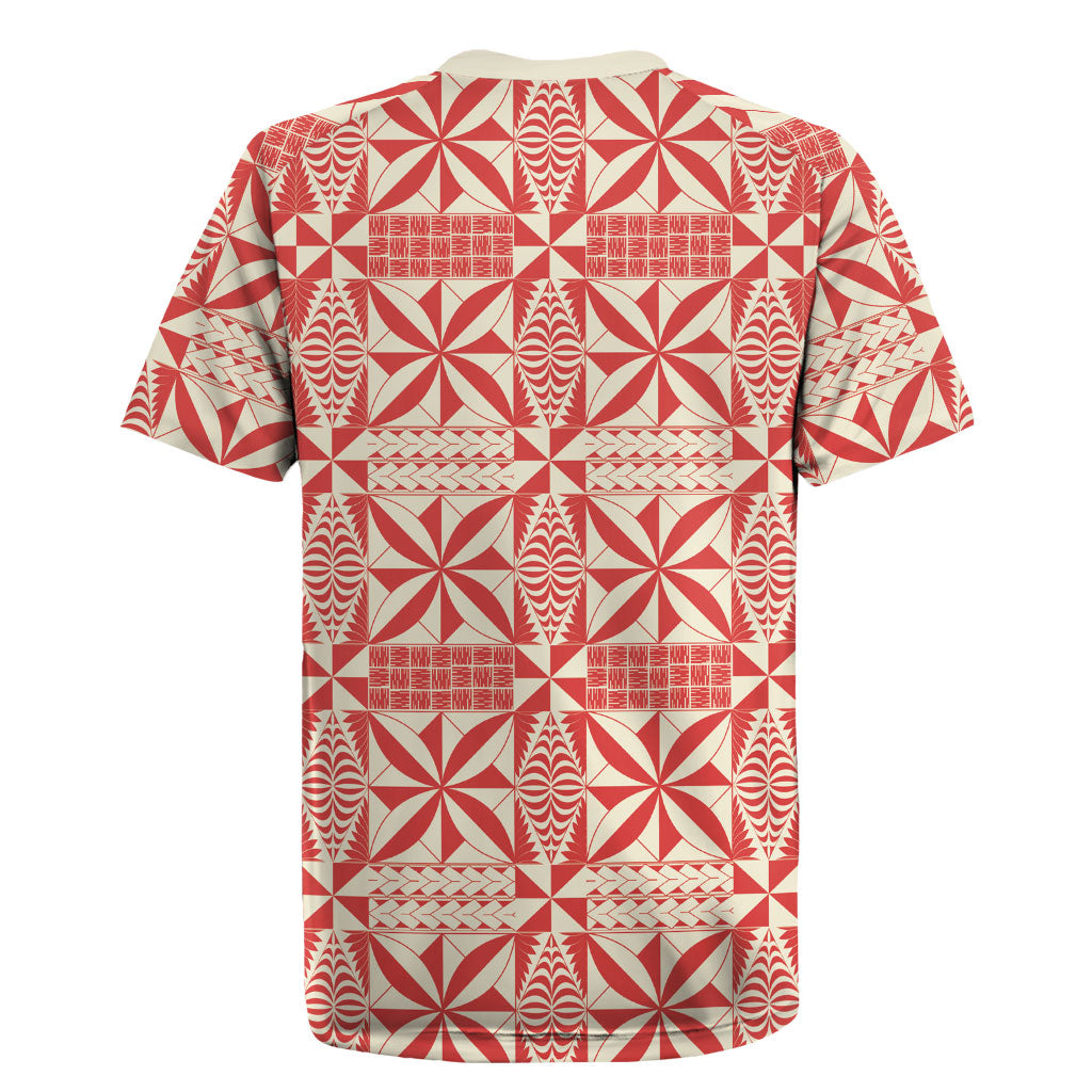 Red Ngatu Pattern Malo e Lelei Tonga Rugby Jersey