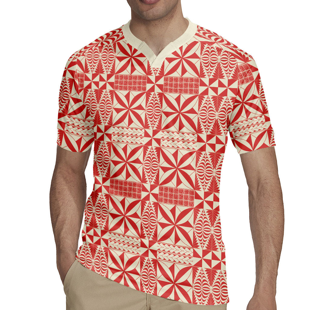 Red Ngatu Pattern Malo e Lelei Tonga Rugby Jersey