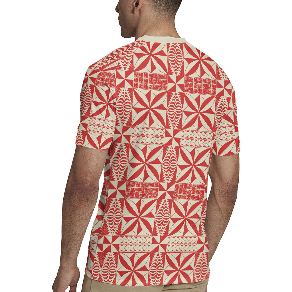 Red Ngatu Pattern Malo e Lelei Tonga Rugby Jersey