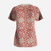 Red Ngatu Pattern Malo e Lelei Tonga Scrub Top