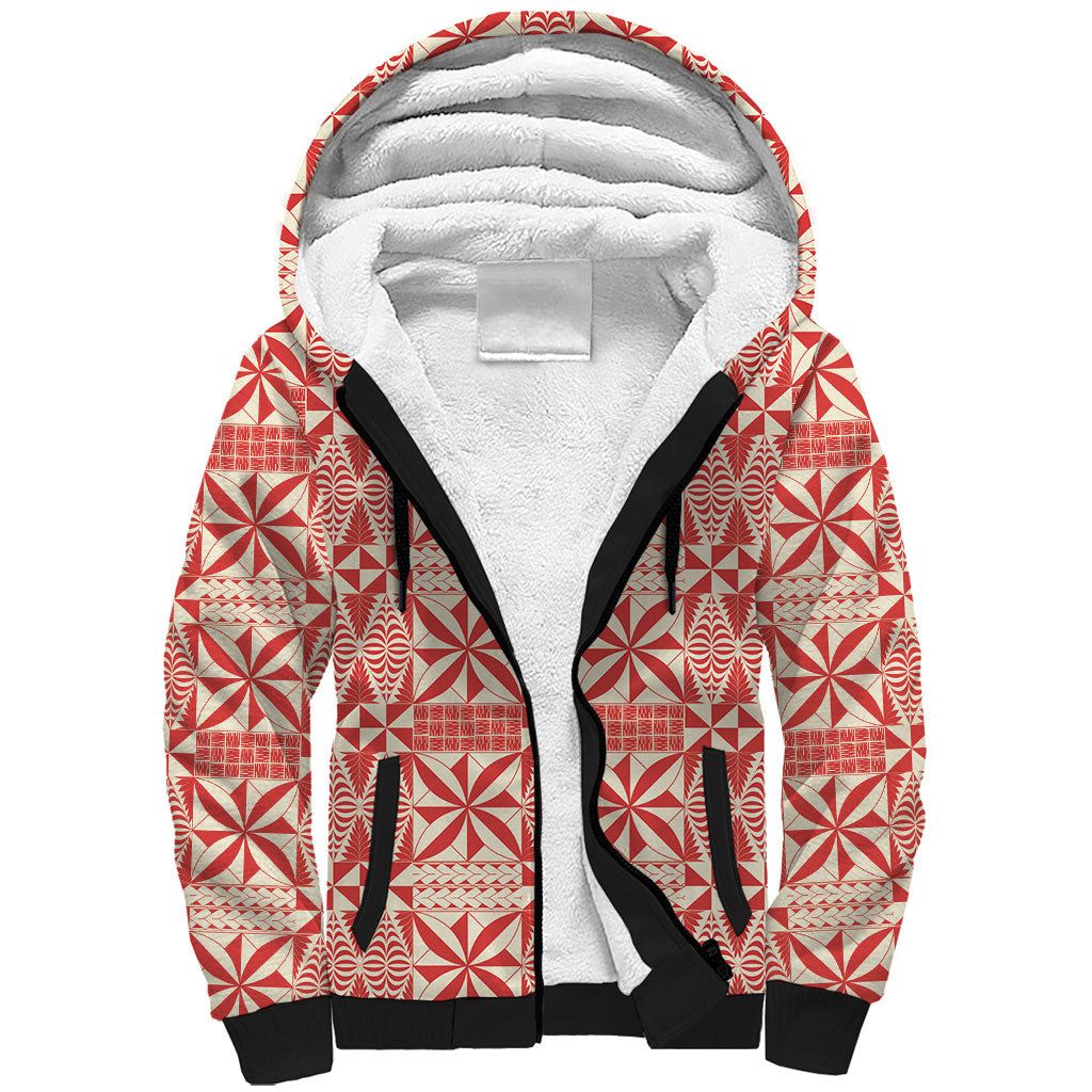 Red Ngatu Pattern Malo e Lelei Tonga Sherpa Hoodie LT14 Unisex Red - Polynesian Pride