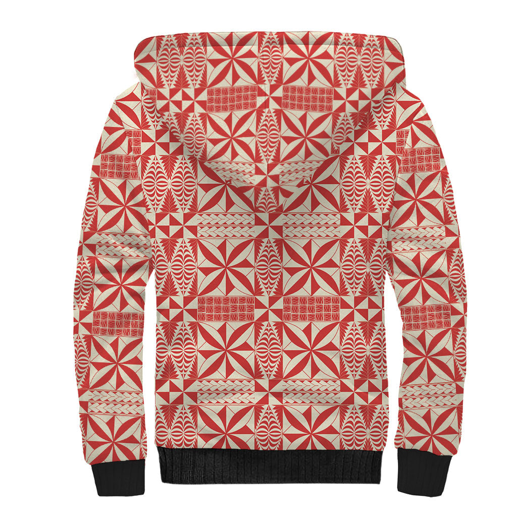 Red Ngatu Pattern Malo e Lelei Tonga Sherpa Hoodie
