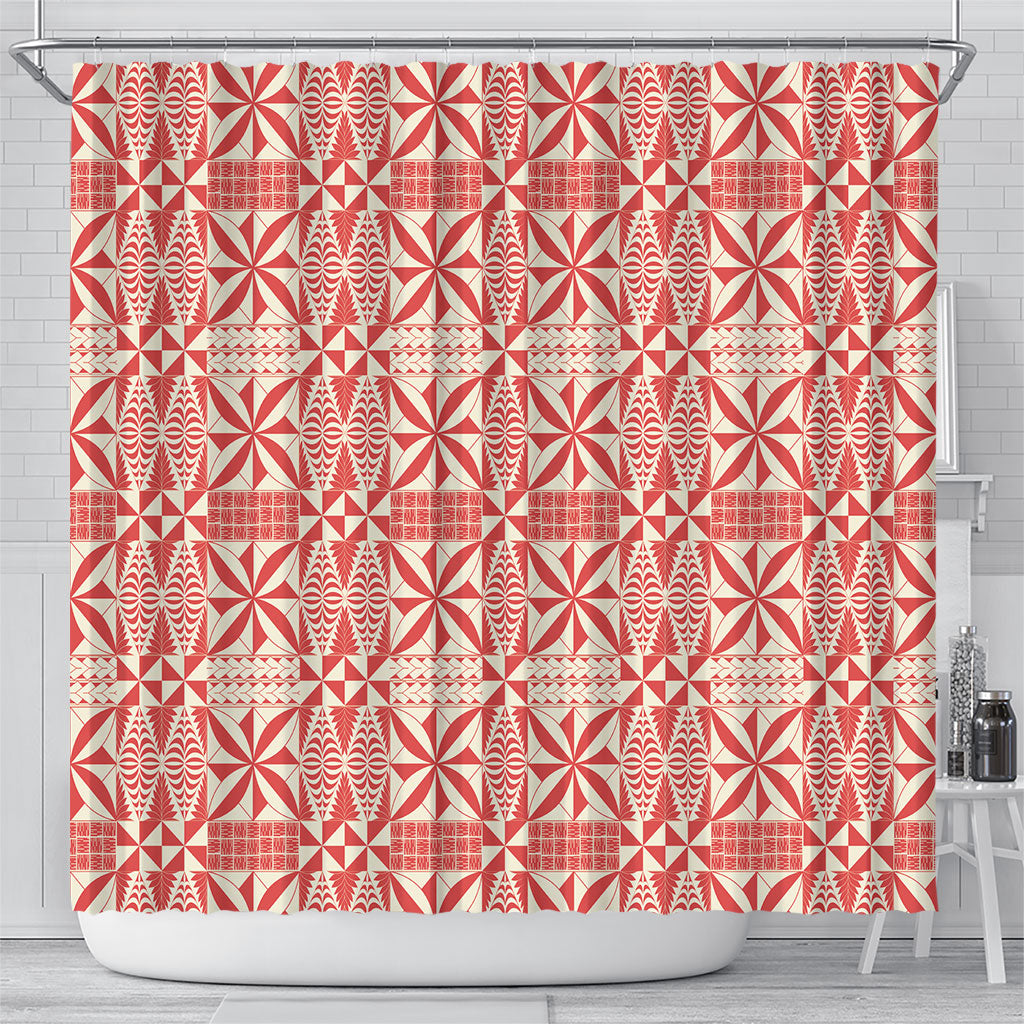 Red Ngatu Pattern Malo e Lelei Tonga Shower Curtain