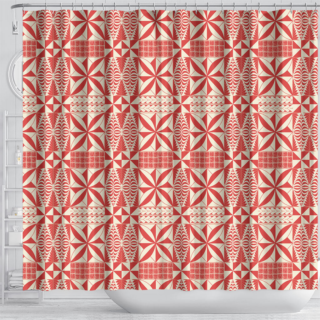 Red Ngatu Pattern Malo e Lelei Tonga Shower Curtain