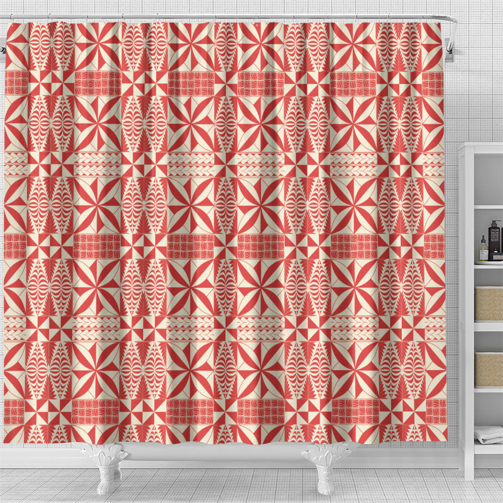 Red Ngatu Pattern Malo e Lelei Tonga Shower Curtain