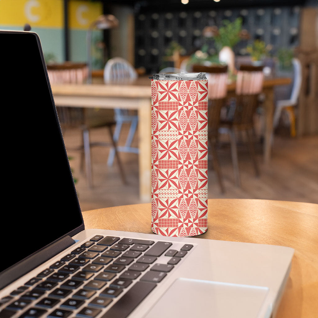 Red Ngatu Pattern Malo e Lelei Tonga Skinny Tumbler