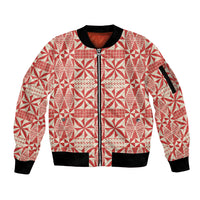 Red Ngatu Pattern Malo e Lelei Tonga Sleeve Zip Bomber Jacket