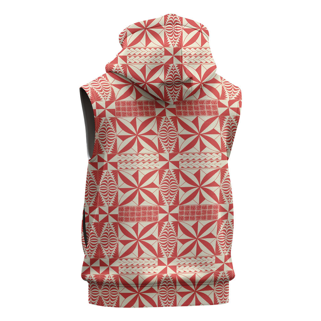Red Ngatu Pattern Malo e Lelei Tonga Sleeveless Hoodie