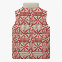 Red Ngatu Pattern Malo e Lelei Tonga Sleeveless Puffer Jacket